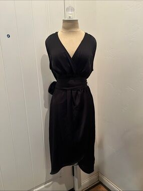 All Saints Elegant Black Wrap Midi Dress